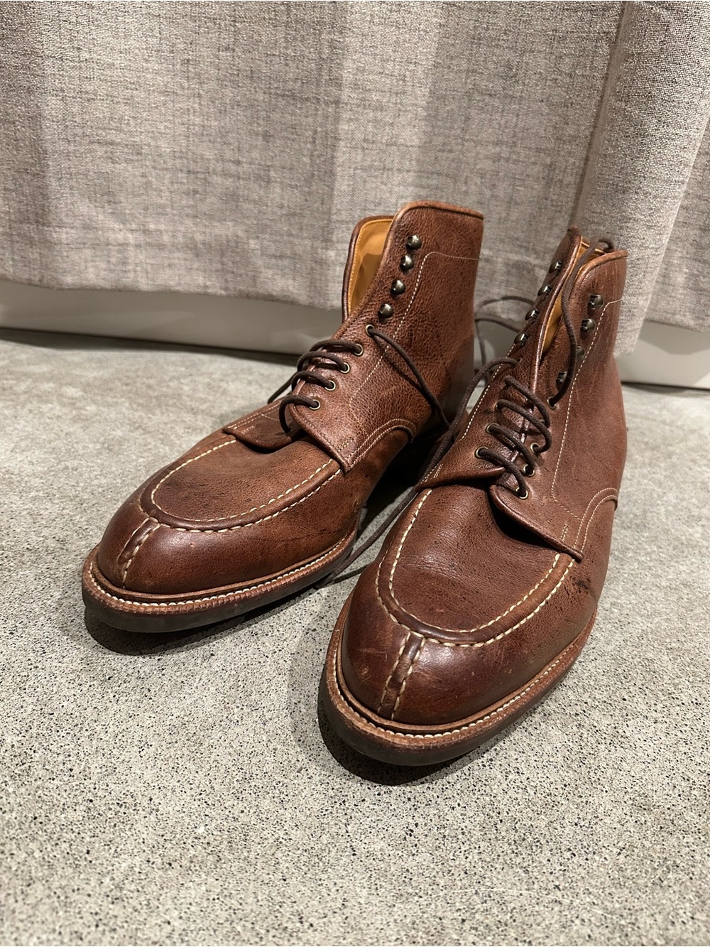 Meermin Brown Leather Moc Toe Lace-Up Boots